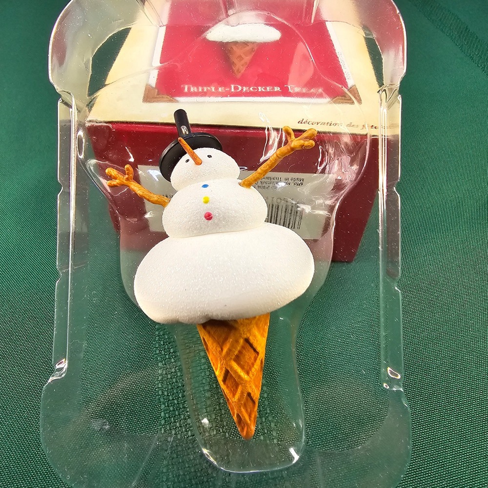VTG 2004 Hallmark Keepsake Ornament Triple-Decker Treat Snowman Ice Cream Cone‎